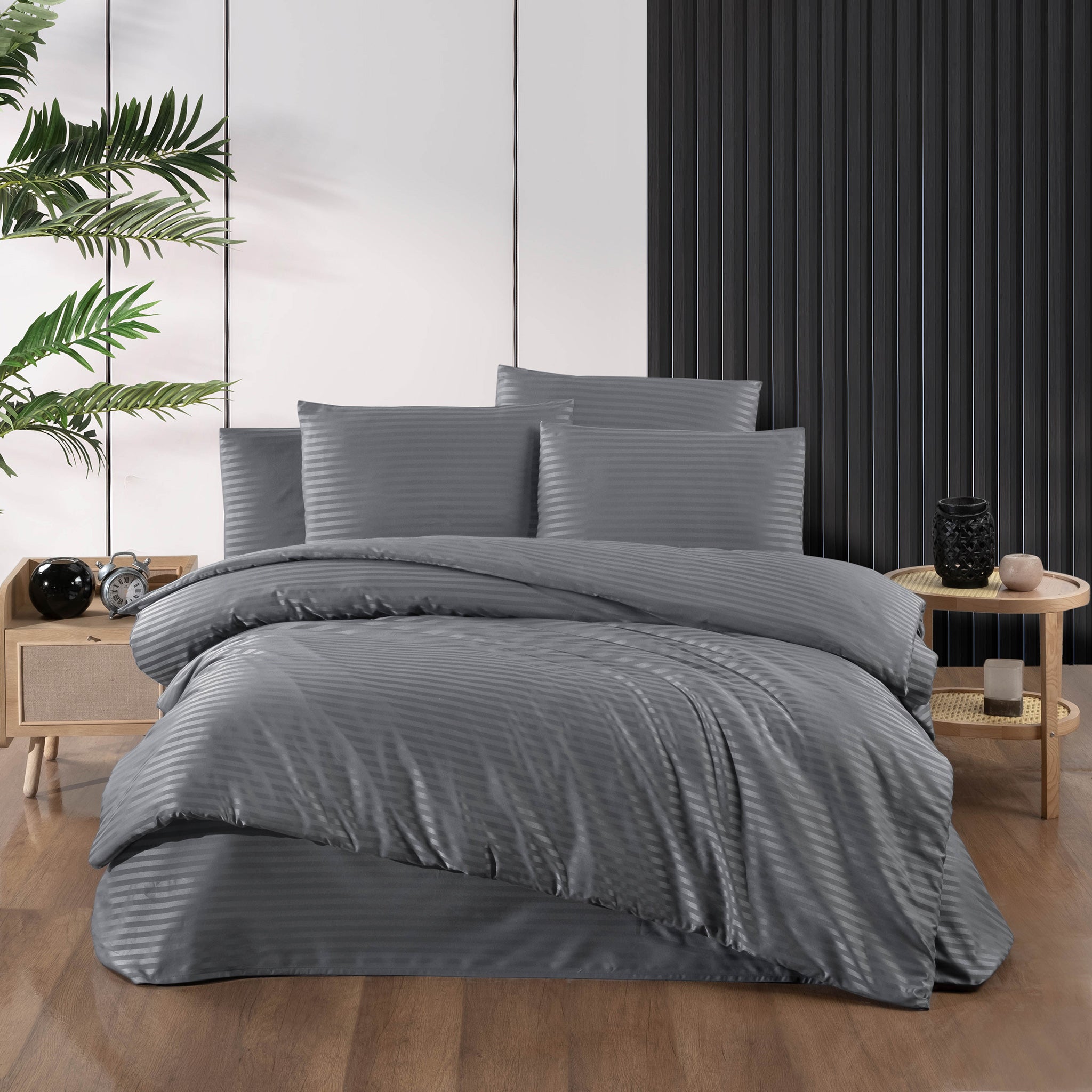 Antrasit Çift Kişilik Saten Nevresim Takımı