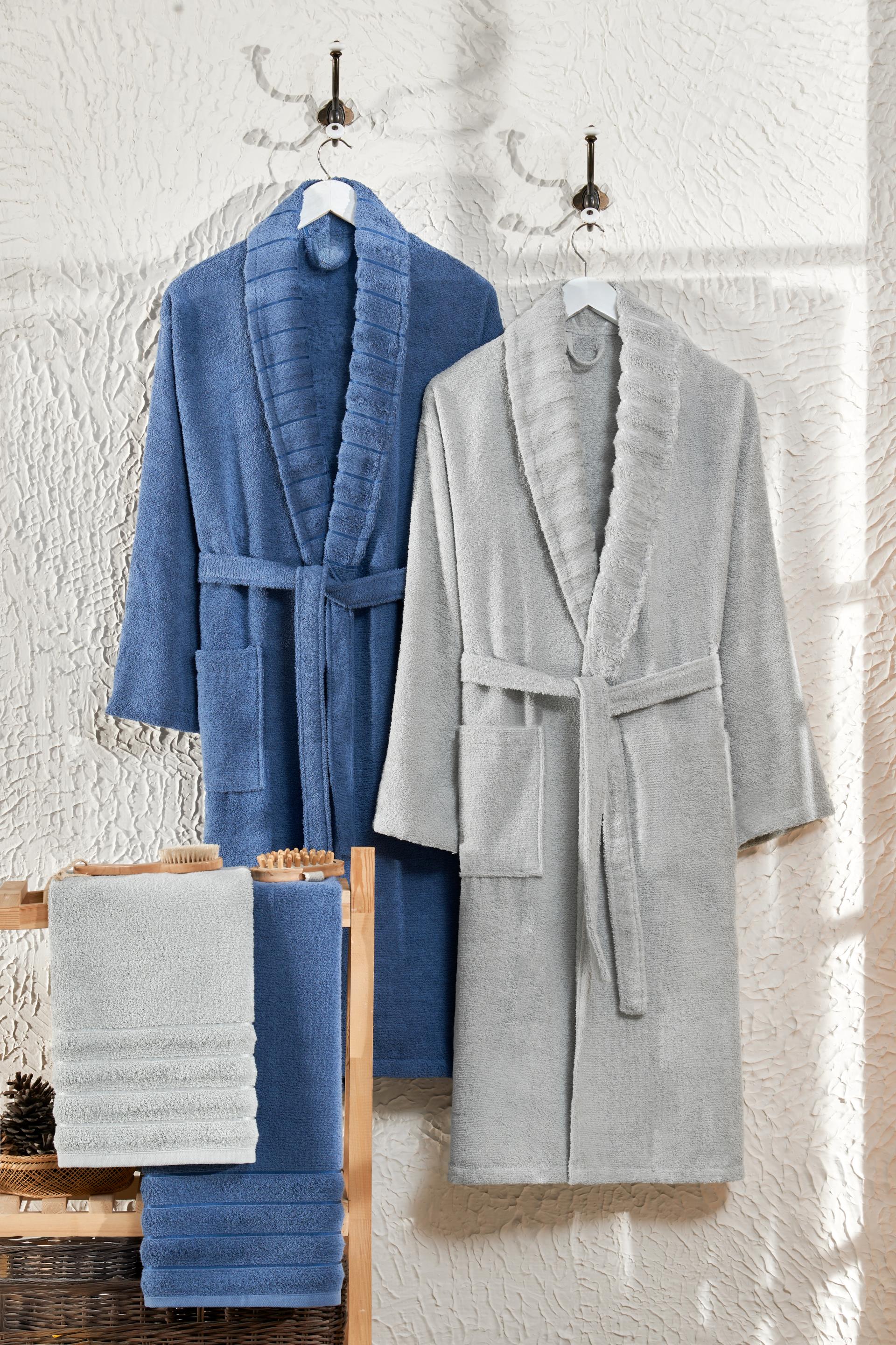 Carla Havlulu Bornoz Lacivert - Açık Gri