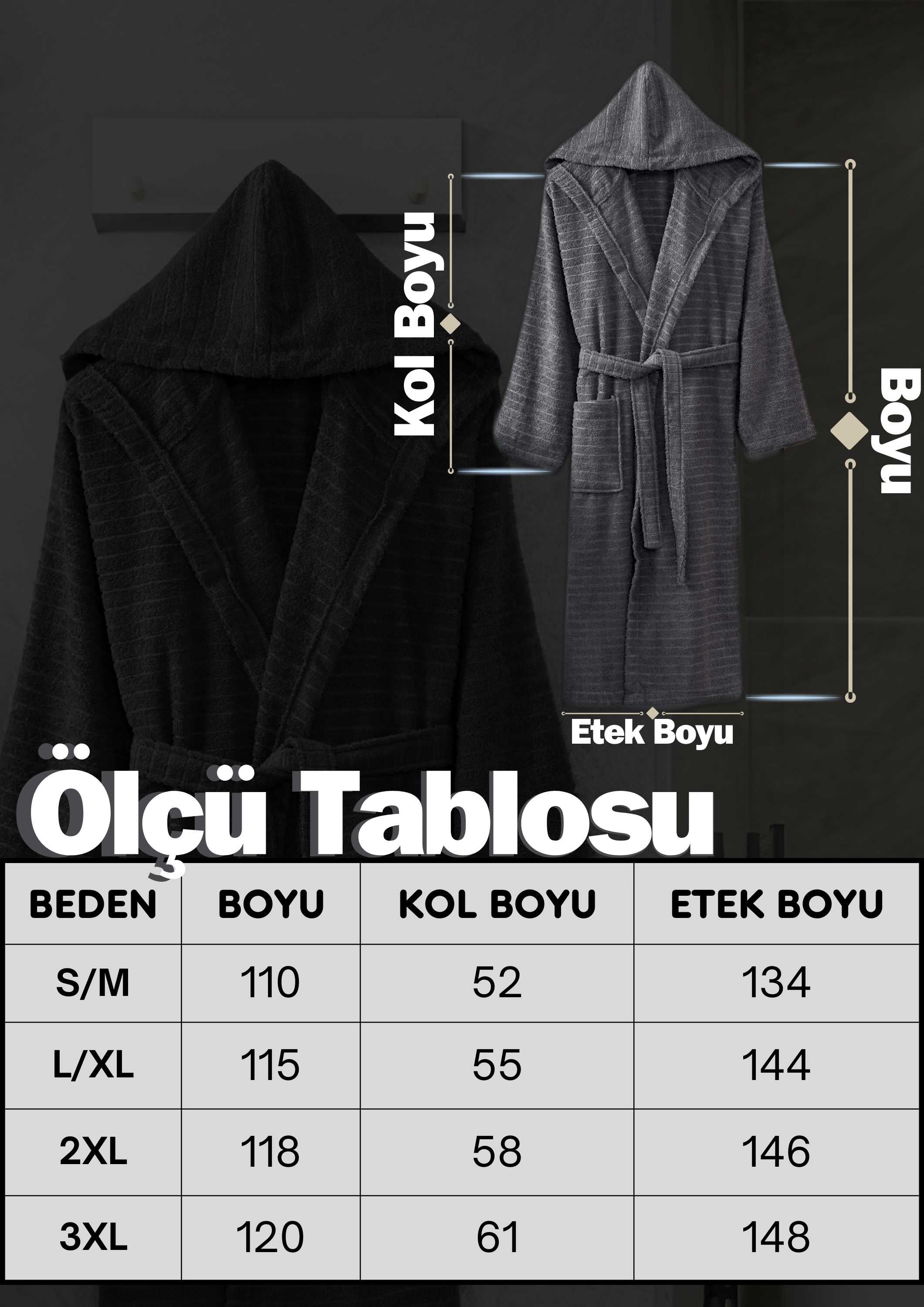 Doğa Antrasit Kapşonlu Bornoz