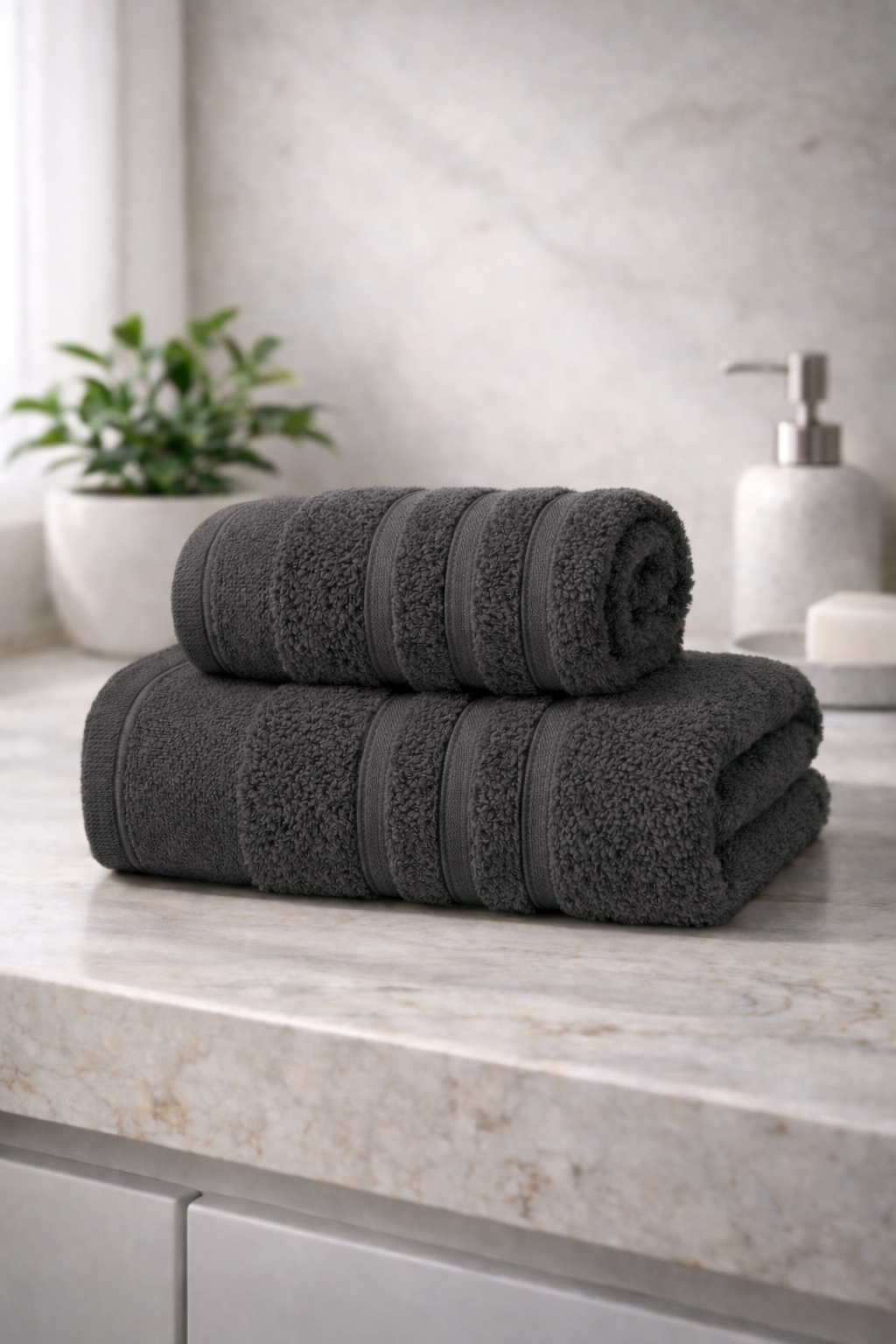 Ayla Antrasit 2’li el ve banyo havlusu seti, 50x85 ve 70x140 cm