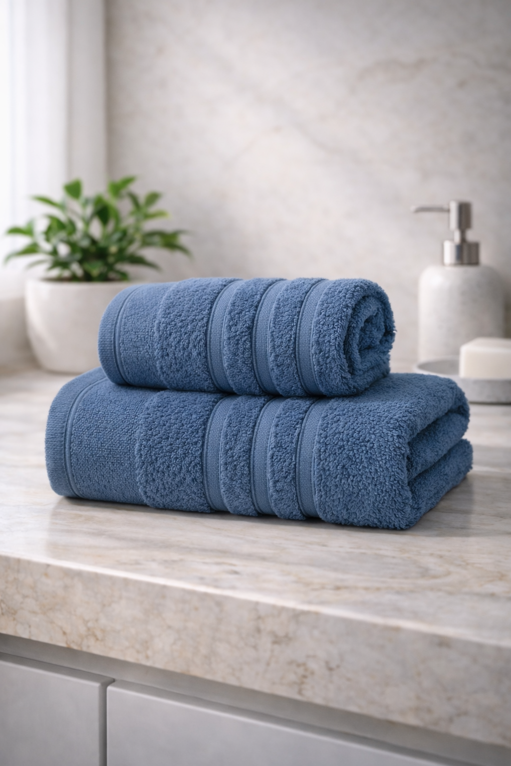 Ayla İndigo 2’li el ve banyo havlusu seti, 50x85 ve 70x140 cm