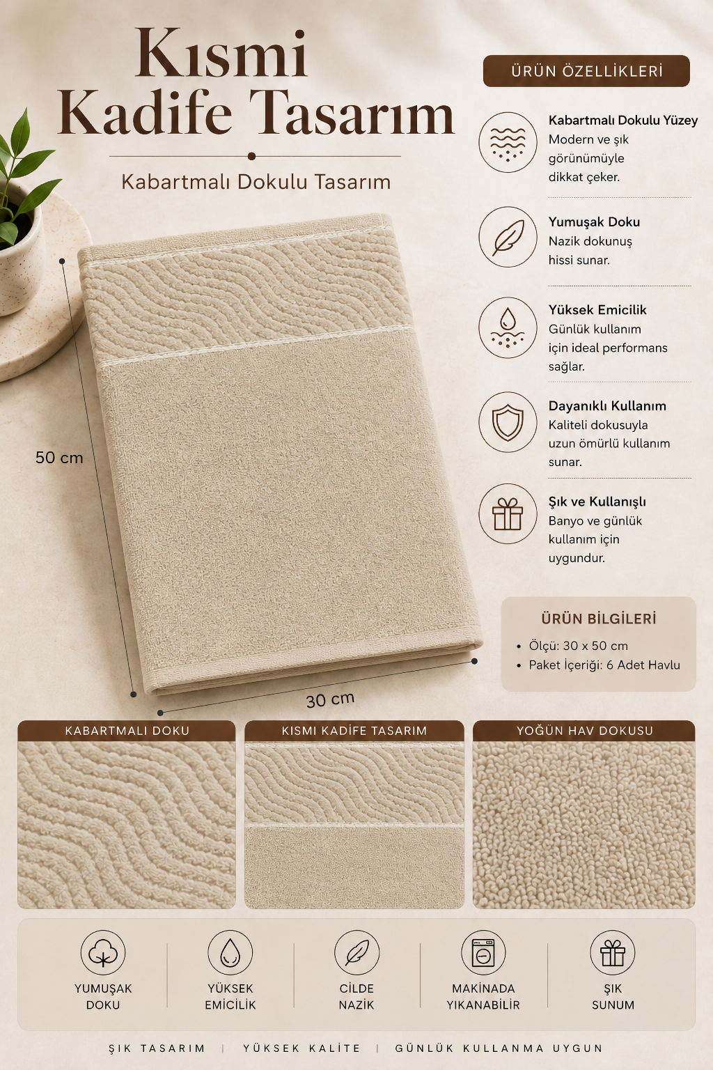Bahar Kısmi Kadife 6’lı 30x50 cm Mutfak Havlusu Seti - görsel 4