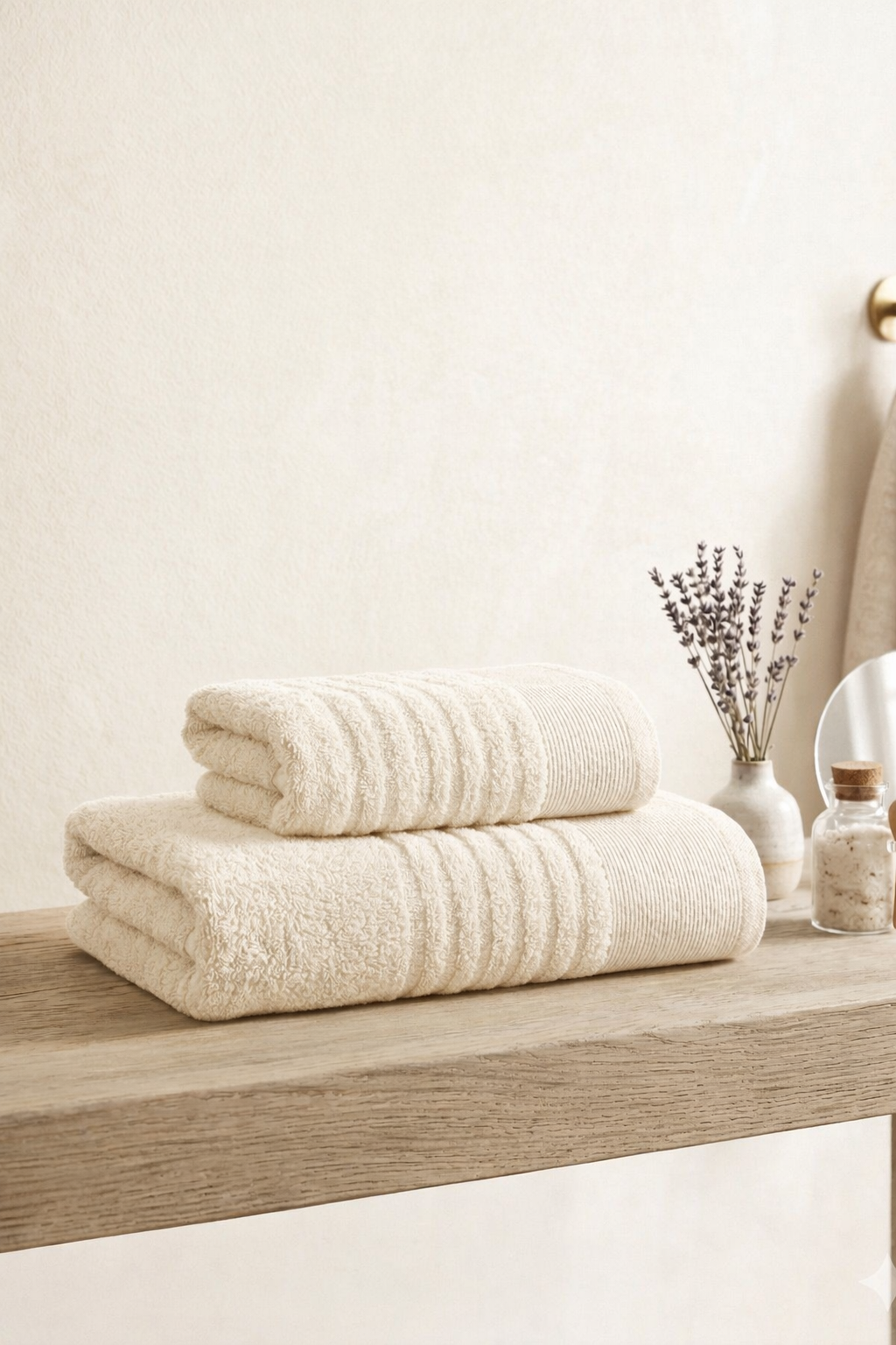 Elif Krem 2’li el ve banyo havlusu seti, 50x85 ve 70x140 cm