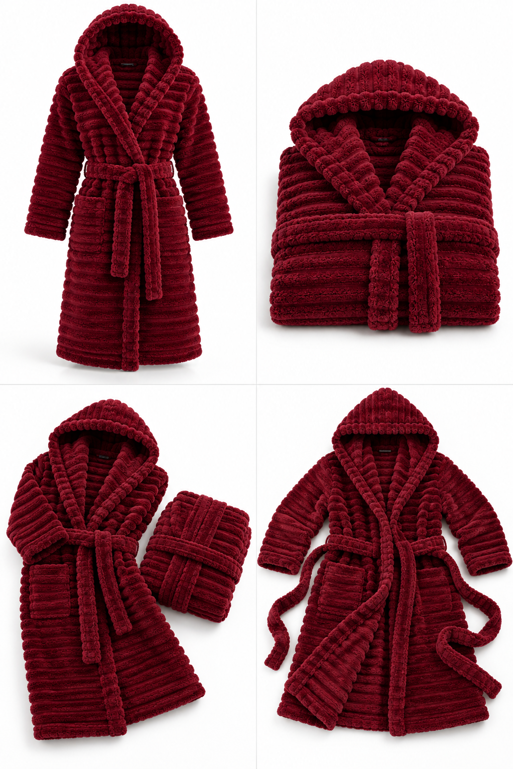 Weldoğa Bordo peluş welsoft kapüşonlu sabahlık - görsel 1