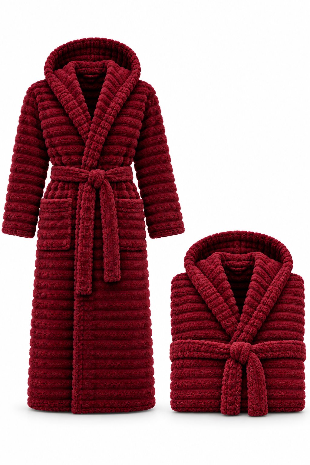 Weldoğa Bordo peluş welsoft kapüşonlu sabahlık - görsel 3